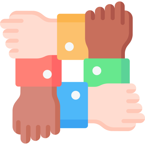 Ícono de manos unidas representando inclusión y diversidad