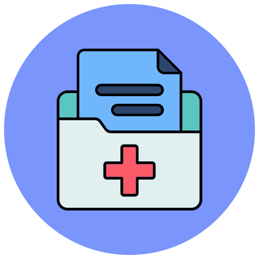 Ícono ilustrativo de Terrisoft con carpeta y cruz médica